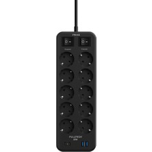 Bontec Termal Akım Korumalı, 10'lu Priz Soketi, 10X Priz, 2x Usb, 2x Type-C Girişi, 20W Hızlı Şarj, Isıya Dayanıklı Yapı, Çocuk Korumalı Çoğaltıcı, 2 Metre Kablo (230V/16A/1050J)