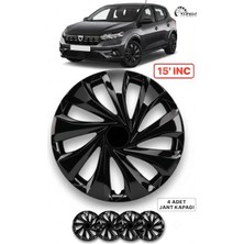 YONGA OTO AKSESUAR Dacia Sandero Stepway 15 Inç Jant Kapağı 4'lü Set Piano Black + 4 Amblem