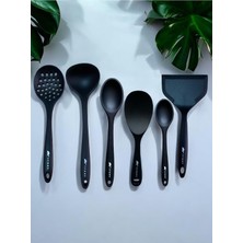 Ayrex Isıya Dayanıklı Silikon Kevgir Kepçe Kaşık Spatula Seti, 6 Parça, Siyah