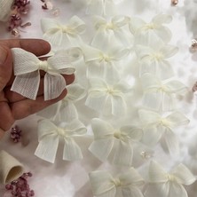 Krem Renk Keten Kurdele Hazır Fiyonk - 25 Adet (2,5cm)