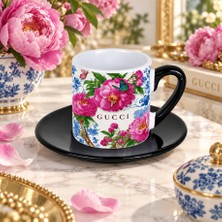 Aion Casa Aıon Casa Luxury Pembe Çiçek ve Kelebek Desenli 2’li Türk Kahvesi Fincanı Seti