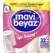 1001 Mavi Beyaz Tuvalet Kağıdı, 32 Rulo, 2 Katlı, Uv Sterilize