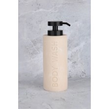 Mikasso Body Wash Şişesi – Seramik Görünümlü, Siyah Pompalı Sıvı Sabun & Duş Jeli Dispenseri Seramik Bej