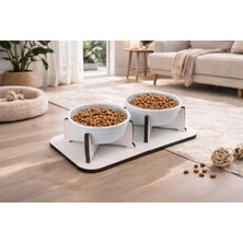 Uravas Store Gobypet Kedi Köpek Mama Kabı, Ahşap Ayrılabilir Tabanlı 2’li Mama ve Su Kabı Seti – Kaymaz Stand, Hijyenik Kaseler, Minimal Tasarım, Seramik Kase (Mavi Seramik)