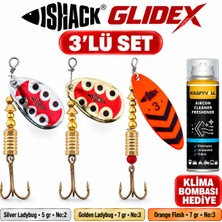 Fishack Glidex 3'lü Döner Kaşık Seti + Klima Bombası Hediye - Silver Ladybug 5 gr No:2 + Golden Ladybug 7 gr No:3 + Orange Flash 7 gr No:3