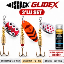 Fishack Glidex 3'lü Döner Kaşık Seti + Klima Bombası Hediye - Silver Ladybug 7 gr No:3 + Orange Flash 7 gr No:3 + Silver Red 5 gr No:2