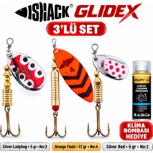 Fishack Glidex 3'lü Döner Kaşık Seti + Klima Bombası Hediye - Silver Ladybug 5 gr No:2 + Orange Flash 12 gr No:4 + Silver Red 5 gr No:2
