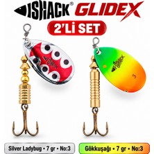 Fishack Glidex 2'li Döner Kaşık Seti - Silver Ladybug 7 gr No:3 + Gökkuşağı 7 gr No:3