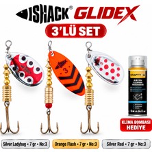Fishack Glidex 3'lü Döner Kaşık Seti + Klima Bombası Hediye - Silver Ladybug 7 gr No:3 + Orange Flash 7 gr No:3 + Silver Red 7 gr No:3