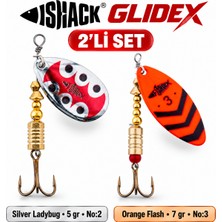 Fishack Glidex 2'li Döner Kaşık Seti - Silver Ladybug 5 gr No:2 + Orange Flash 7 gr No:3