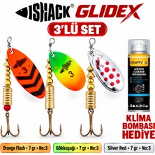 Fishack Glidex 3'lü Döner Kaşık Seti + Klima Bombası Hediye - Orange Flash 7 gr No:3 + Gökkuşağı 7 gr No:3 + Silver Red 7 gr No:3