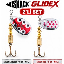 Fishack Glidex 2'li Döner Kaşık Seti - Silver Ladybug 5 gr No:2 + Silver Red 5 gr No:2
