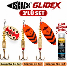 Fishack Glidex 3'lü Döner Kaşık Seti + Klima Bombası Hediye - Golden Ladybug 5 gr No:2 + Orange Flash 7 gr No:3 + Orange Flash 12 gr No:4