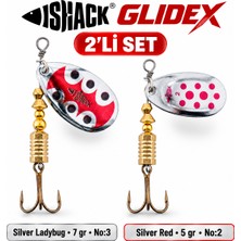Fishack Glidex 2'li Döner Kaşık Seti - Silver Ladybug 7 gr No:3 + Silver Red 5 gr No:2