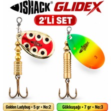 Fishack Glidex 2'li Döner Kaşık Seti - Golden Ladybug 5 gr No:2 + Gökkuşağı 7 gr No:3