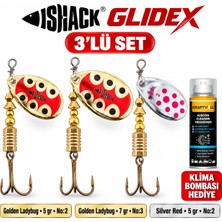 Fishack Glidex 3'lü Döner Kaşık Seti + Klima Bombası Hediye - Golden Ladybug 5 gr No:2 + Golden Ladybug 7 gr No:3 + Silver Red 5 gr No:2
