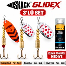 Fishack Glidex 3'lü Döner Kaşık Seti + Klima Bombası Hediye - Orange Flash 7 gr No:3 + Silver Red 5 gr No:2 + Silver Red 7 gr No:3