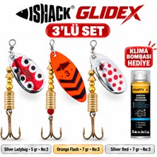 Fishack Glidex 3'lü Döner Kaşık Seti + Klima Bombası Hediye - Silver Ladybug 5 gr No:2 + Orange Flash 7 gr No:3 + Silver Red 7 gr No:3