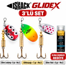 Fishack Glidex 3'lü Döner Kaşık Seti + Klima Bombası Hediye - Silver Ladybug 5 gr No:2 + Gökkuşağı 7 gr No:3 + Silver Red 5 gr No:2