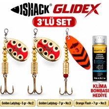 Fishack Glidex 3'lü Döner Kaşık Seti + Klima Bombası Hediye - Golden Ladybug 5 gr No:2 + Golden Ladybug 7 gr No:3 + Orange Flash 7 gr No:3