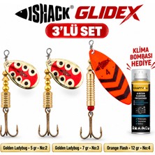 Fishack Glidex 3'lü Döner Kaşık Seti + Klima Bombası Hediye - Golden Ladybug 5 gr No:2 + Golden Ladybug 7 gr No:3 + Orange Flash 12 gr No:4