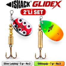 Fishack Glidex 2'li Döner Kaşık Seti - Silver Ladybug 5 gr No:2 + Gökkuşağı 7 gr No:3