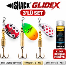 Fishack Glidex 3'lü Döner Kaşık Seti + Klima Bombası Hediye - Silver Ladybug 5 gr No:2 + Gökkuşağı 7 gr No:3 + Silver Red 7 gr No:3