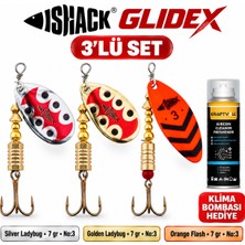 Fishack Glidex 3'lü Döner Kaşık Seti + Klima Bombası Hediye - Silver Ladybug 7 gr No:3 + Golden Ladybug 7 gr No:3 + Orange Flash 7 gr No:3