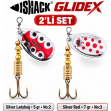 Fishack Glidex 2'li Döner Kaşık Seti - Silver Ladybug 5 gr No:2 + Silver Red 7 gr No:3