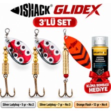 Fishack Glidex 3'lü Döner Kaşık Seti + Klima Bombası Hediye - Silver Ladybug 5 gr No:2 + Silver Ladybug 7 gr No:3 + Orange Flash 12 gr No:4