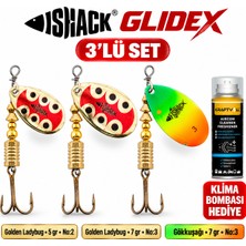 Fishack Glidex 3'lü Döner Kaşık Seti + Klima Bombası Hediye - Golden Ladybug 5 gr No:2 + Golden Ladybug 7 gr No:3 + Gökkuşağı 7 gr No:3
