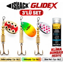 Fishack Glidex 3'lü Döner Kaşık Seti + Klima Bombası Hediye - Golden Ladybug 7 gr No:3 + Gökkuşağı 7 gr No:3 + Silver Red 5 gr No:2