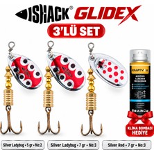 Fishack Glidex 3'lü Döner Kaşık Seti + Klima Bombası Hediye - Silver Ladybug 5 gr No:2 + Silver Ladybug 7 gr No:3 + Silver Red 7 gr No:3