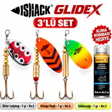 Fishack Glidex 3'lü Döner Kaşık Seti + Klima Bombası Hediye - Silver Ladybug 5 gr No:2 + Orange Flash 7 gr No:3 + Gökkuşağı 7 gr No:3