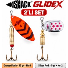 Fishack Glidex 2'li Döner Kaşık Seti - Orange Flash 12 gr No:4 + Silver Red 5 gr No:2