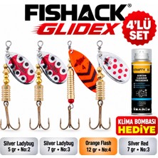 Fishack Glidex 4'lü Döner Kaşık Seti + Klima Bombası Hediye - Silver Ladybug 5 gr No:2 + Silver Ladybug 7 gr No:3 + Orange Flash 12 gr No:4 + Silver Red 7 gr No:3