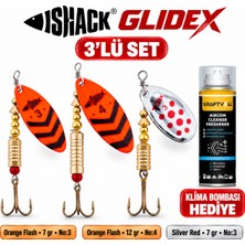 Fishack Glidex 3'lü Döner Kaşık Seti + Klima Bombası Hediye - Orange Flash 7 gr No:3 + Orange Flash 12 gr No:4 + Silver Red 7 gr No:3