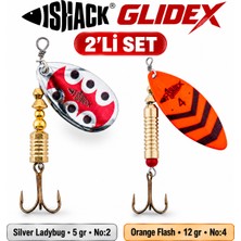 Fishack Glidex 2'li Döner Kaşık Seti - Silver Ladybug 5 gr No:2 + Orange Flash 12 gr No:4