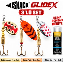 Fishack Glidex 3'lü Döner Kaşık Seti + Klima Bombası Hediye - Golden Ladybug 7 gr No:3 + Orange Flash 12 gr No:4 + Silver Red 7 gr No:3