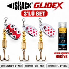 Fishack Glidex 3'lü Döner Kaşık Seti + Klima Bombası Hediye - Silver Ladybug 5 gr No:2 + Silver Red 5 gr No:2 + Silver Red 7 gr No:3