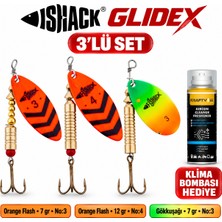 Fishack Glidex 3'lü Döner Kaşık Seti + Klima Bombası Hediye - Orange Flash 7 gr No:3 + Orange Flash 12 gr No:4 + Gökkuşağı 7 gr No:3