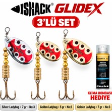 Fishack Glidex 3'lü Döner Kaşık Seti + Klima Bombası Hediye - Silver Ladybug 7 gr No:3 + Golden Ladybug 5 gr No:2 + Golden Ladybug 7 gr No:3