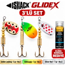 Fishack Glidex 3'lü Döner Kaşık Seti + Klima Bombası Hediye - Golden Ladybug 5 gr No:2 + Gökkuşağı 7 gr No:3 + Silver Red 7 gr No:3