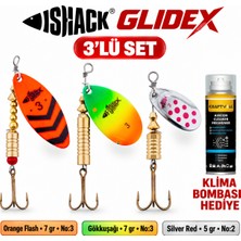 Fishack Glidex 3'lü Döner Kaşık Seti + Klima Bombası Hediye - Orange Flash 7 gr No:3 + Gökkuşağı 7 gr No:3 + Silver Red 5 gr No:2