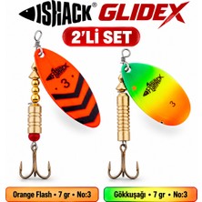 Fishack Glidex 2'li Döner Kaşık Seti - Orange Flash 7 gr No:3 + Gökkuşağı 7 gr No:3