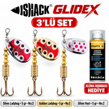 Fishack Glidex 3'lü Döner Kaşık Seti + Klima Bombası Hediye - Silver Ladybug 5 gr No:2 + Golden Ladybug 5 gr No:2 + Silver Red 5 gr No:2