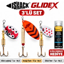 Fishack Glidex 3'lü Döner Kaşık Seti + Klima Bombası Hediye - Silver Ladybug 7 gr No:3 + Orange Flash 12 gr No:4 + Silver Red 7 gr No:3