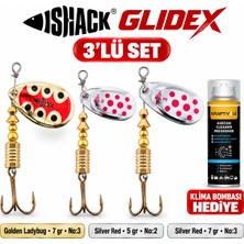 Fishack Glidex 3'lü Döner Kaşık Seti + Klima Bombası Hediye - Golden Ladybug 7 gr No:3 + Silver Red 5 gr No:2 + Silver Red 7 gr No:3