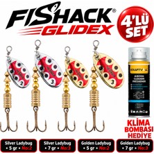 Fishack Glidex 4'lü Döner Kaşık Seti + Klima Bombası Hediye - Silver Ladybug 5 gr No:2 + Silver Ladybug 7 gr No:3 + Golden Ladybug 5 gr No:2 + Golden Ladybug 7 gr No:3