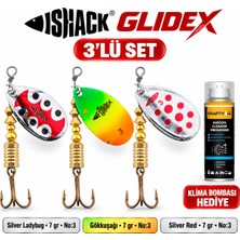 Fishack Glidex 3'lü Döner Kaşık Seti + Klima Bombası Hediye - Silver Ladybug 7 gr No:3 + Gökkuşağı 7 gr No:3 + Silver Red 7 gr No:3